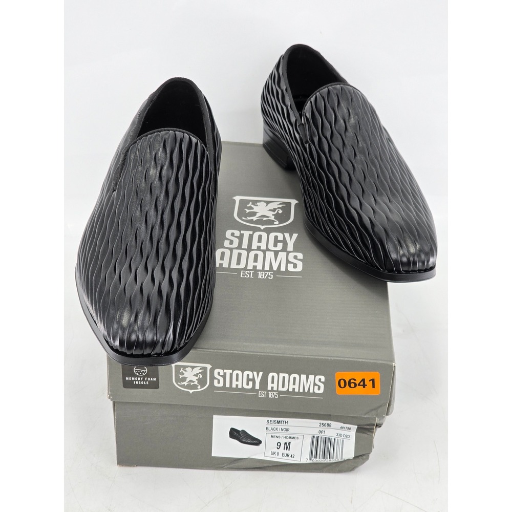 Stacy Adams Seismith Loafers Mens 9 Black Textured Slip On Shoes 25688-001 - New